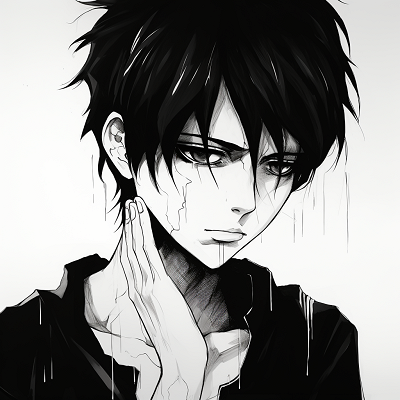 Image For Post | A thoughtful profile view of Eren Yeager, outlined in bold black strokes. popular anime black and white pfp - [anime black and white pfp collection](https://hero.page/pfp/anime-black-and-white-pfp-collection)