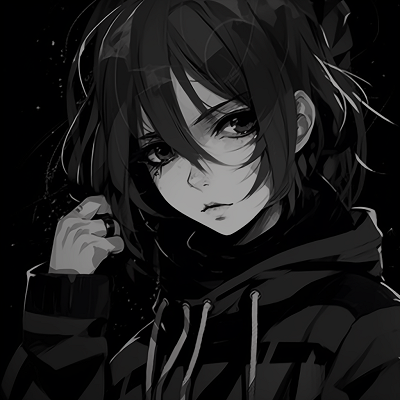 Image For Post | Anime character depicted in a noir style, using a monochrome palette and high shadows. dark themed aesthetic anime pfp - [Dark Aesthetic Anime PFP Collection](https://hero.page/pfp/dark-aesthetic-anime-pfp-collection)