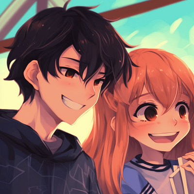 Image For Post | Characters in a fun scenario, anime style with effective use of hues and emphasis on smiles. comedic couple anime pfp - [Couple Anime PFP Themes](https://hero.page/pfp/couple-anime-pfp-themes)
