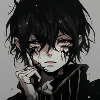 Image For Post | Serious anime character in high contrast black and white, emphasizing the heavily shaded eyes and detailed linework. black and white emo anime pfp - [emo anime pfp Collection](https://hero.page/pfp/emo-anime-pfp-collection)