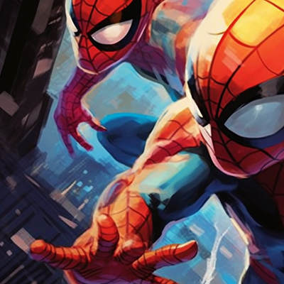Image For Post | Three Spiderman characters in powerful action poses, vivid colors and a city backdrop. spiderman trio matching pfp pfp for discord. - [matching spiderman pfp, aesthetic matching pfp ideas](https://hero.page/pfp/matching-spiderman-pfp-aesthetic-matching-pfp-ideas)