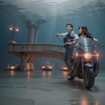 Image For Post Anime, underwater city, police officer, bridge, motorcycle, accordion, HD, 4K, AI Generated Art