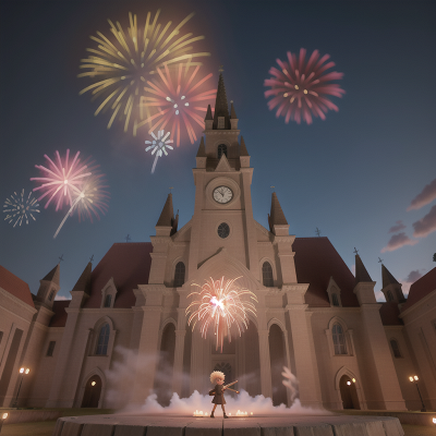 Image For Post Anime, fighting, fireworks, angel, cathedral, time machine, HD, 4K, AI Generated Art