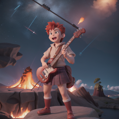 Image For Post Anime, volcano, bagpipes, electric guitar, meteor shower, demon, HD, 4K, AI Generated Art