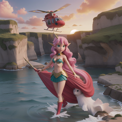 Image For Post Anime, helicopter, shield, unicorn, sunset, mermaid, HD, 4K, AI Generated Art