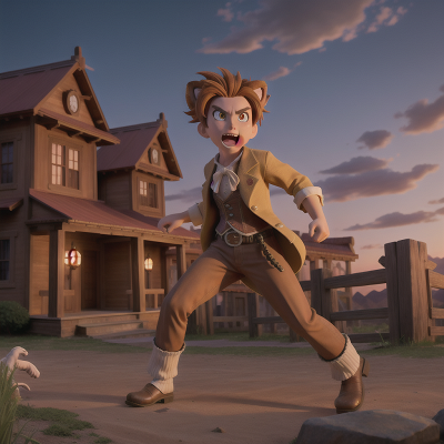 Image For Post Anime, fighting, sunset, haunted mansion, wild west town, lion, HD, 4K, AI Generated Art