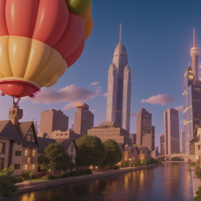 Image For Post Anime, fairy dust, city, river, skyscraper, balloon, HD, 4K, AI Generated Art