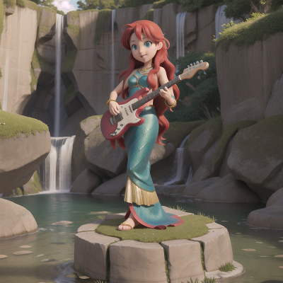 Image For Post Anime, musician, sword, camera, waterfall, mermaid, HD, 4K, AI Generated Art