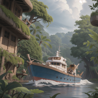 Image For Post Anime, spaceship, jungle, boat, thunder, school, HD, 4K, AI Generated Art