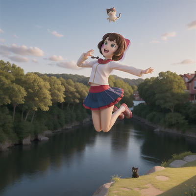 Image For Post Anime, musician, submarine, river, jumping, cat, HD, 4K, AI Generated Art