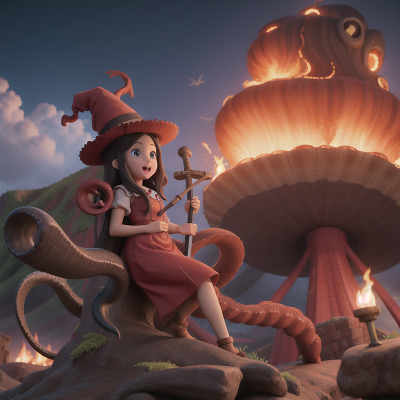 Image For Post Anime, volcano, kraken, bakery, witch, sword, HD, 4K, AI Generated Art