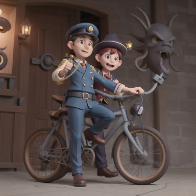 Image For Post Anime, police officer, statue, wizard's hat, bicycle, kraken, HD, 4K, AI Generated Art