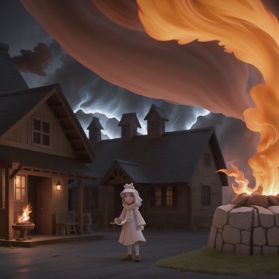 Image For Post Anime, ghostly apparition, fire, tornado, village, coffee shop, HD, 4K, AI Generated Art