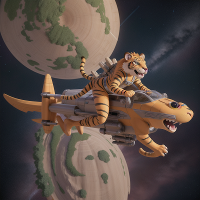 Image For Post Anime, spaceship, chimera, musician, sabertooth tiger, stars, HD, 4K, AI Generated Art