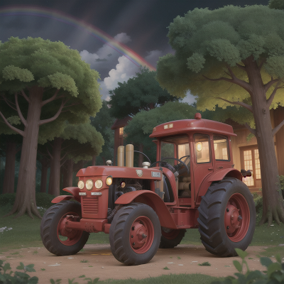 Image For Post Anime, tractor, forest, rainbow, map, haunted mansion, HD, 4K, AI Generated Art