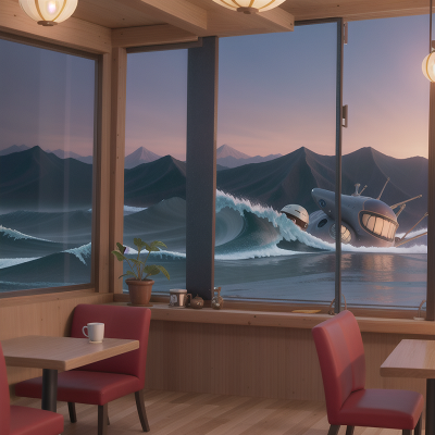 Image For Post Anime, coffee shop, city, tsunami, fish, alien planet, HD, 4K, AI Generated Art