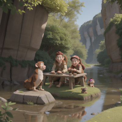 Image For Post Anime, archaeologist, troll, monkey, dog, river, HD, 4K, AI Generated Art