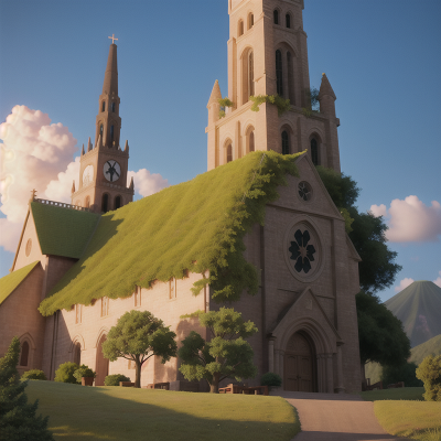Image For Post Anime, cathedral, statue, tower, farm, volcano, HD, 4K, AI Generated Art