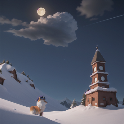 Image For Post Anime, avalanche, fox, tower, moonlight, hat, HD, 4K, AI Generated Art