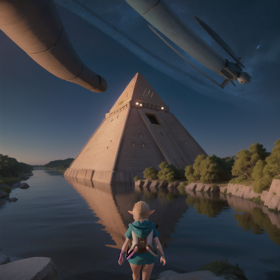 Image For Post Anime, exploring, elf, pyramid, river, astronaut, HD, 4K, AI Generated Art