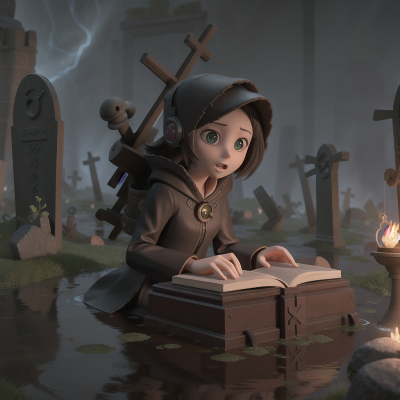 Image For Post Anime, haunted graveyard, spell book, spaceship, flood, failure, HD, 4K, AI Generated Art