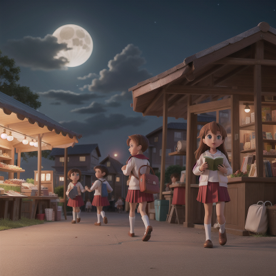Image For Post Anime, school, moonlight, market, rocket, book, HD, 4K, AI Generated Art