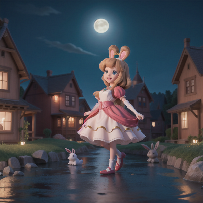 Image For Post Anime, moonlight, princess, rabbit, celebrating, village, HD, 4K, AI Generated Art