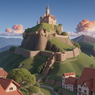 Image For Post Anime, volcano, castle, mountains, village, unicorn, HD, 4K, AI Generated Art