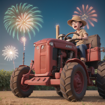 Image For Post Anime, tractor, fireworks, confusion, farmer, city, HD, 4K, AI Generated Art