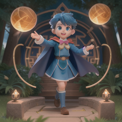 Image For Post Anime Art, Determined cadet from a magical academy, deep blue hair and mystical bow, confidently navigating through a m