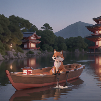 Image For Post Anime, fox, boat, city, geisha, temple, HD, 4K, AI Generated Art