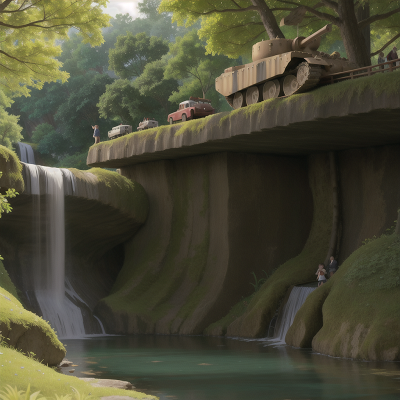 Image For Post Anime, river, tank, waterfall, carnival, forest, HD, 4K, AI Generated Art