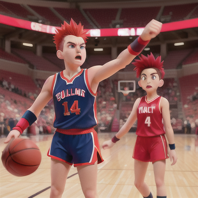 Image For Post Anime Art, Rival sports team captain, brash red spiky hair and a determined scowl, in the heated moments of an importan
