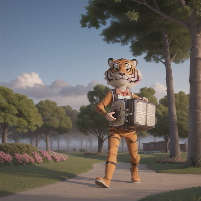 Image For Post Anime, accordion, teacher, tiger, park, fog, HD, 4K, AI Generated Art