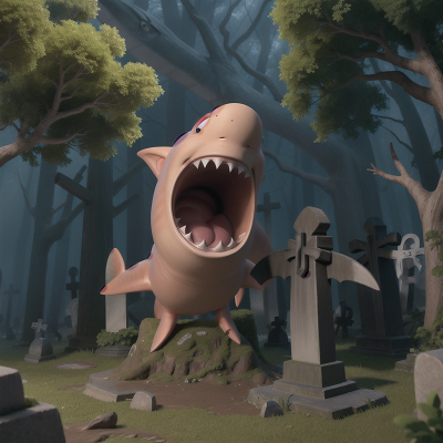 Image For Post Anime, shark, haunted graveyard, drought, forest, laughter, HD, 4K, AI Generated Art