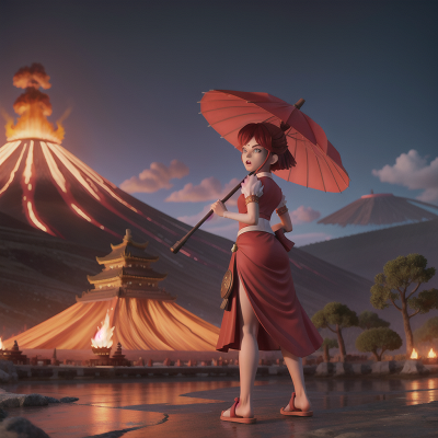 Image For Post Anime, anger, umbrella, temple, volcano, princess, HD, 4K, AI Generated Art
