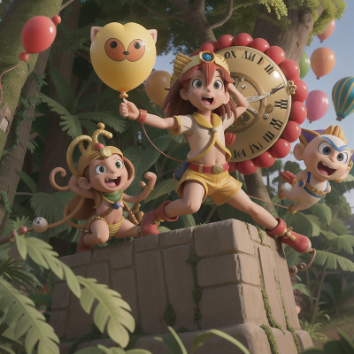 Image For Post Anime, clock, sphinx, fighting, balloon, jungle, HD, 4K, AI Generated Art