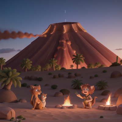 Image For Post Anime, desert oasis, volcano, singing, chimera, ancient scroll, HD, 4K, AI Generated Art