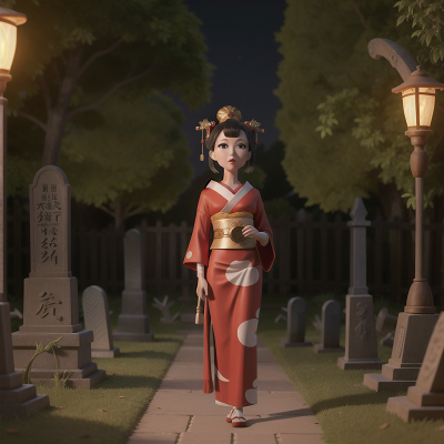 Image For Post Anime, mummies, geisha, park, haunted graveyard, lamp, HD, 4K, AI Generated Art
