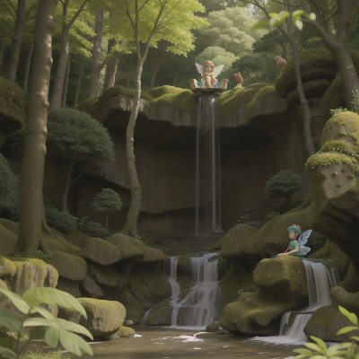 Image For Post Anime, forest, waterfall, statue, suspicion, fairy, HD, 4K, AI Generated Art