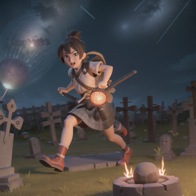Image For Post Anime, samurai, haunted graveyard, flying, meteor shower, bagpipes, HD, 4K, AI Generated Art