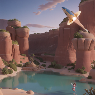 Image For Post Anime, desert oasis, ocean, rocket, fairy dust, celebrating, HD, 4K, AI Generated Art