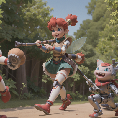 Image For Post Anime, fairy dust, tribal warriors, robotic pet, bagpipes, fighting, HD, 4K, AI Generated Art