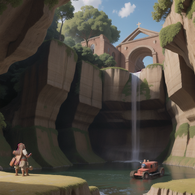 Image For Post Anime, waterfall, cavemen, submarine, cathedral, tractor, HD, 4K, AI Generated Art