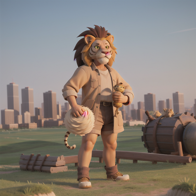 Image For Post Anime, lion, farmer, trumpet, city, sabertooth tiger, HD, 4K, AI Generated Art