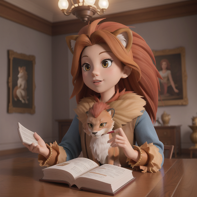 Image For Post Anime, lion, river, museum, book, fox, HD, 4K, AI Generated Art