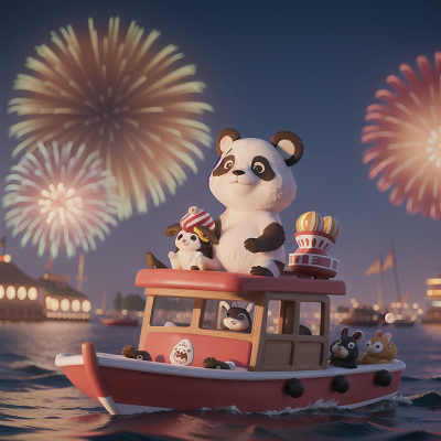 Image For Post Anime, panda, rabbit, fireworks, boat, carnival, HD, 4K, AI Generated Art