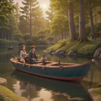 Image For Post Anime, statue, romance, forest, sunrise, boat, HD, 4K, AI Generated Art