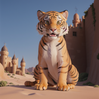 Image For Post Anime, cat, tiger, camera, desert, castle, HD, 4K, AI Generated Art