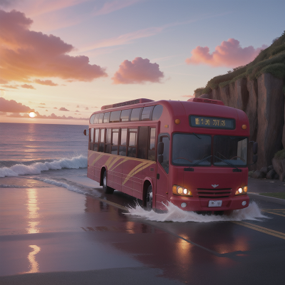 Image For Post Anime, sunrise, bus, thunder, ocean, sled, HD, 4K, AI Generated Art
